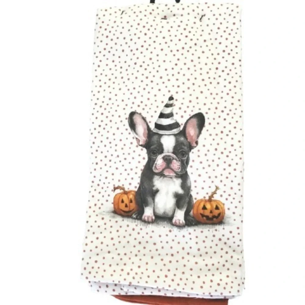 Frenchie French Bulldog Halloween Dog Pumpkin 3 Pack Kitchen Towel Set NEW!